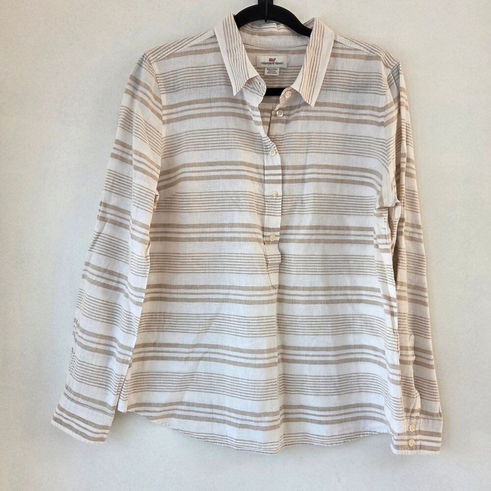 Vineyard Vines Linen Blend Popover Tunic Shirt Blouse Top Striped Coastal M